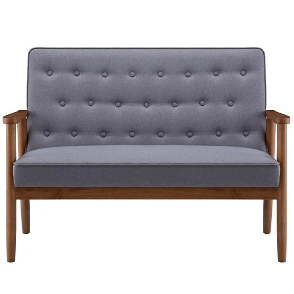 (126 x 75 x 83.5)cm Retro Modern Wood Double Sofa Chair Leisure Chair Light Gray Fabric