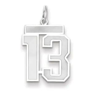 14k White Gold Satin Brush Finish Medium Size Number 13 Charm Pendant