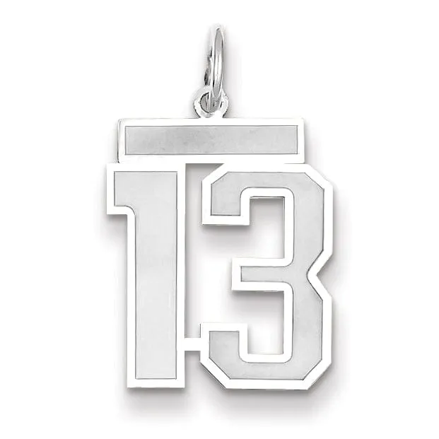 14k White Gold Satin Brush Finish Medium Size Number 13 Charm Pendant