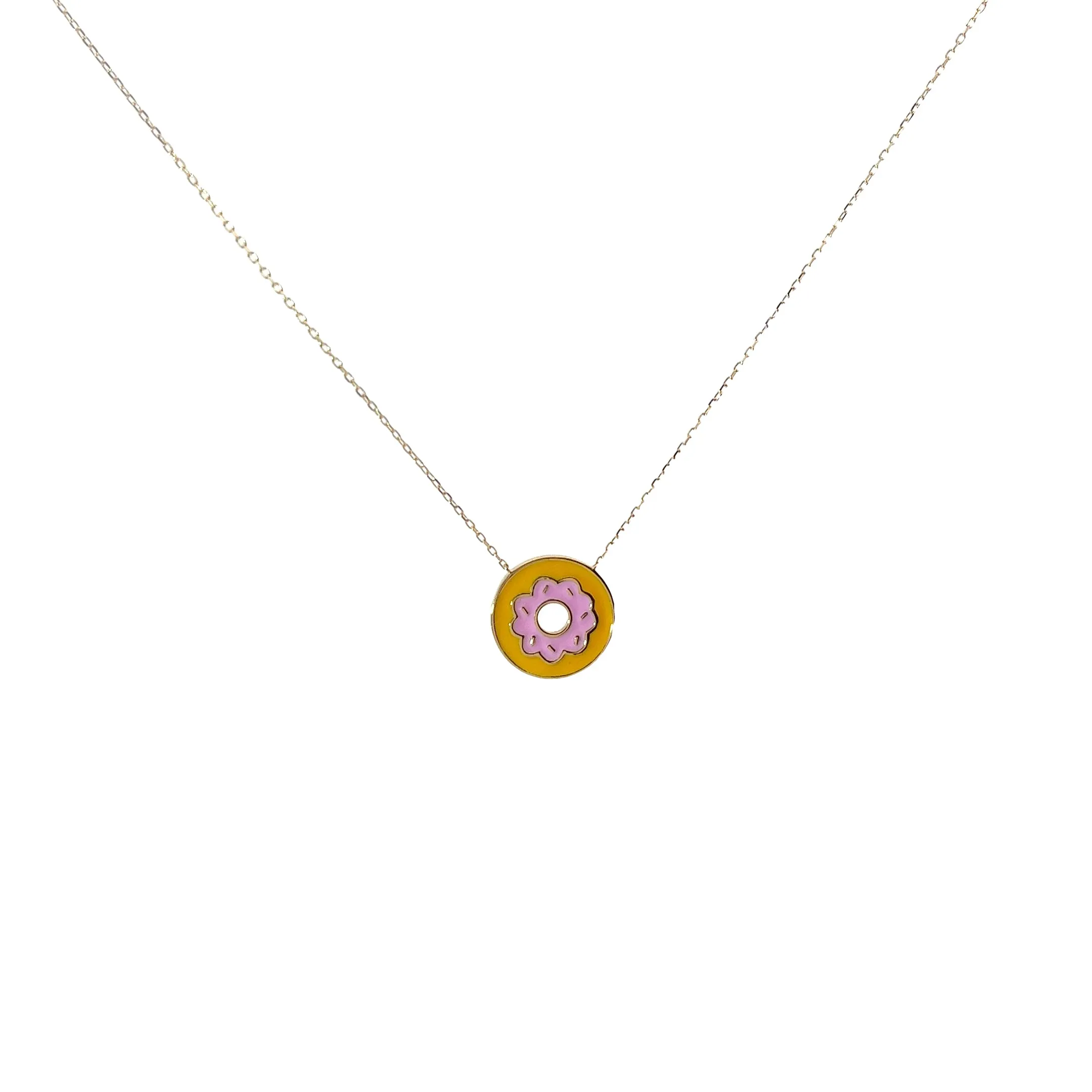 14KY PINK AND ORANGE ENAMEL FLOWER NECKLACE