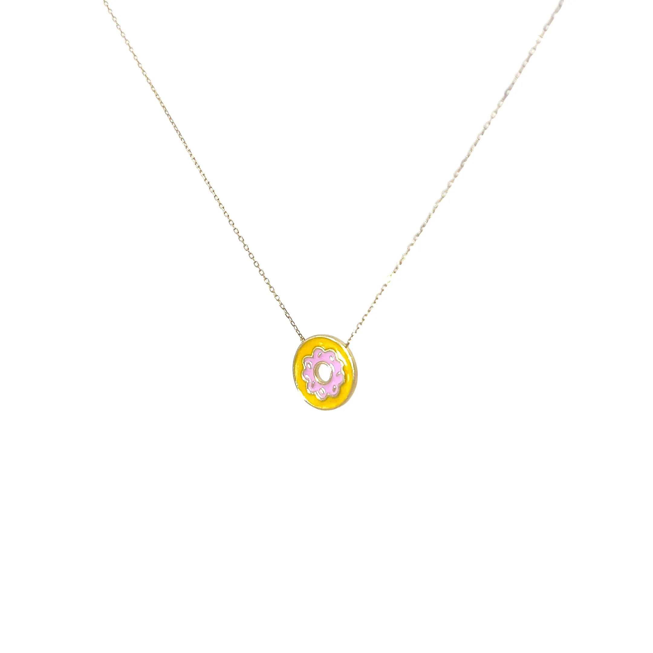 14KY PINK AND ORANGE ENAMEL FLOWER NECKLACE