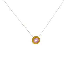 14KY PINK AND ORANGE ENAMEL FLOWER NECKLACE