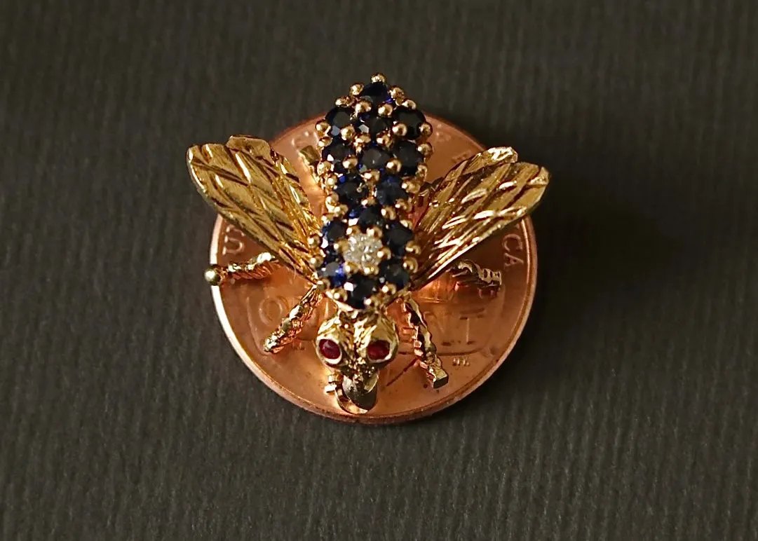 18k Diamond and Sapphire Herbert Rosenthal Bee Brooch