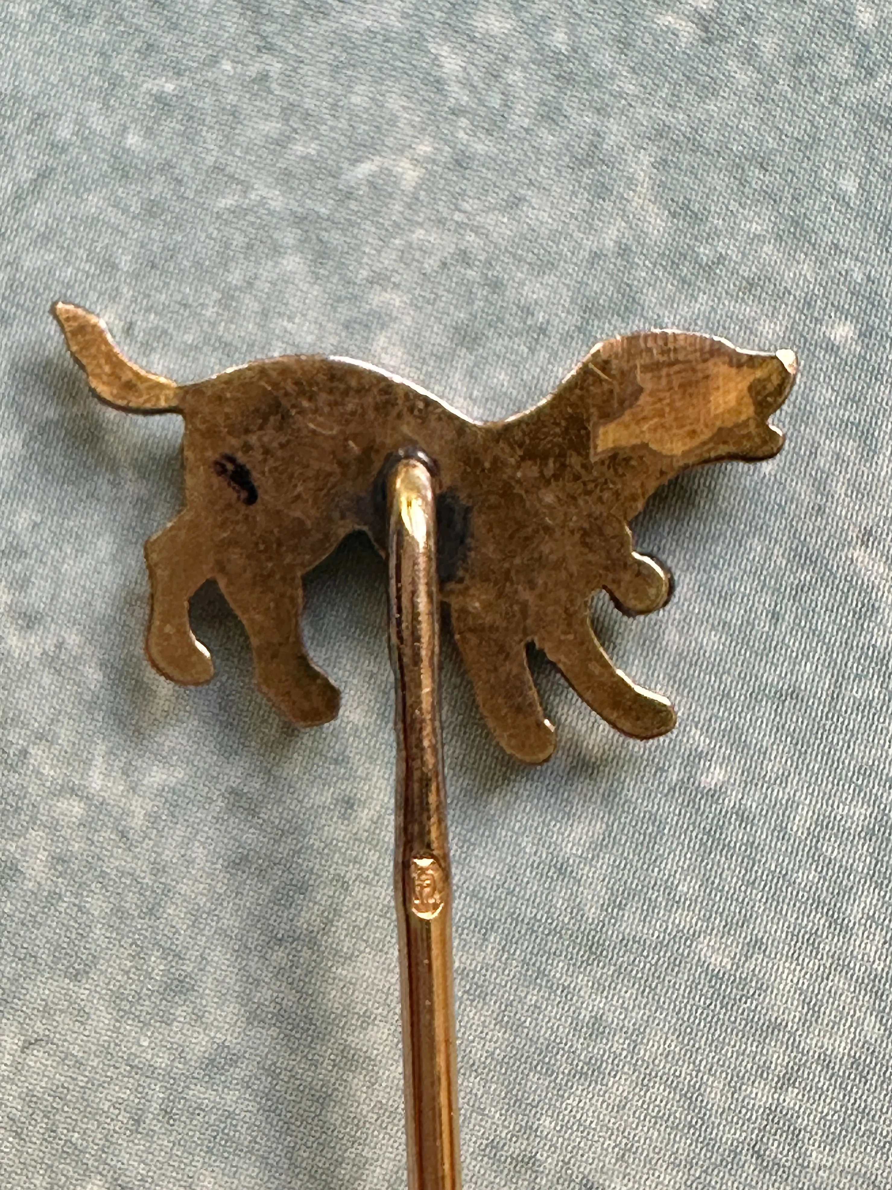 18k Vintage Dog Stickpin with Diamond and Ruby Collar