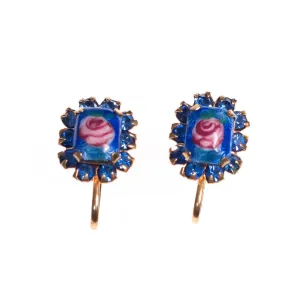 1950s Blue & Pink Guilloche Earrings