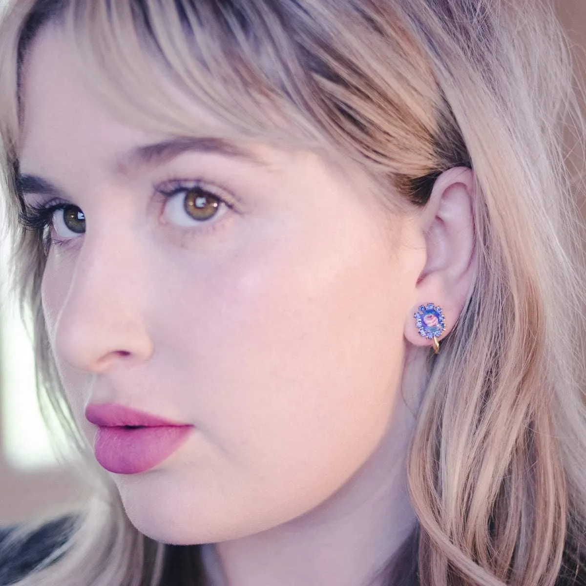 1950s Blue & Pink Guilloche Earrings