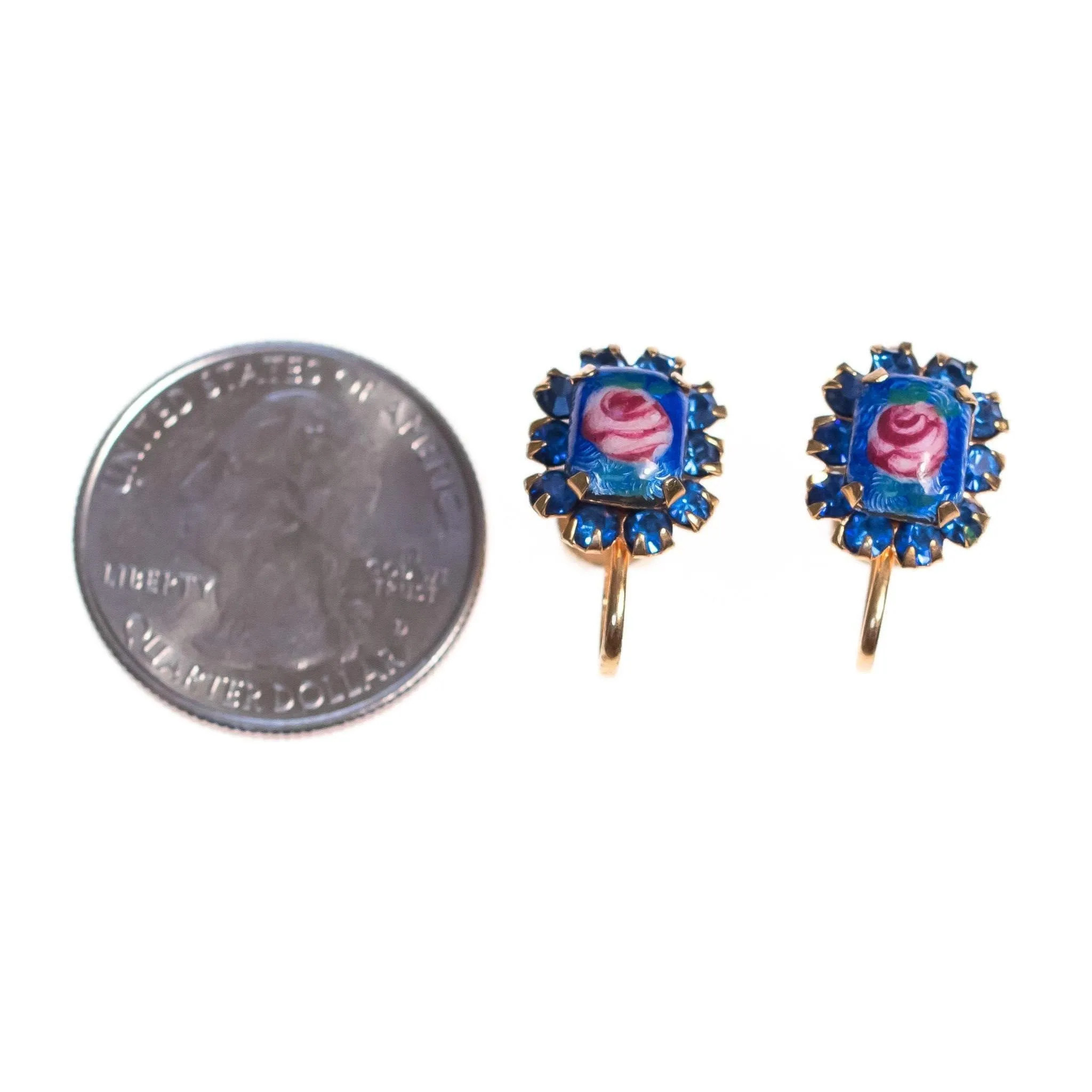 1950s Blue & Pink Guilloche Earrings
