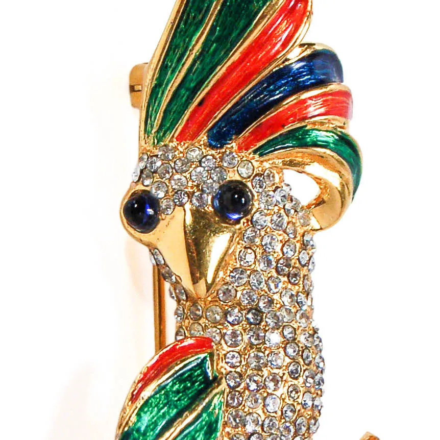 1980's Colorful Rhinestone Cockatoo Brooch by Carven of Paris