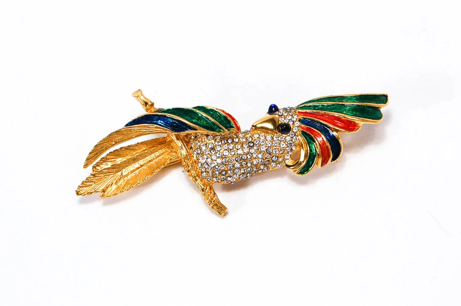 1980's Colorful Rhinestone Cockatoo Brooch by Carven of Paris