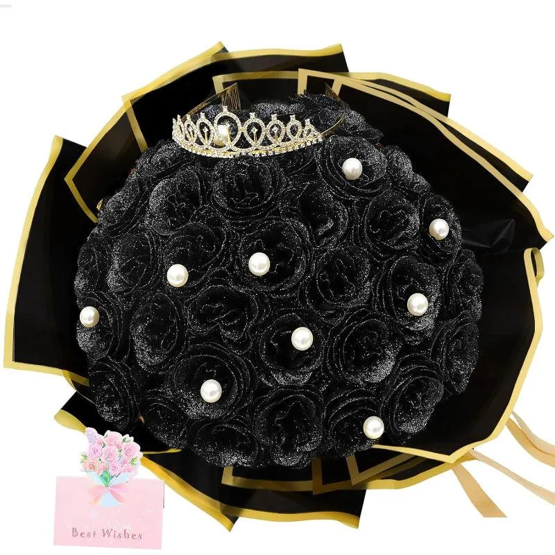 36 Pack Glitter Rose Bouquet Flowers With Crown DIY Decorative Set