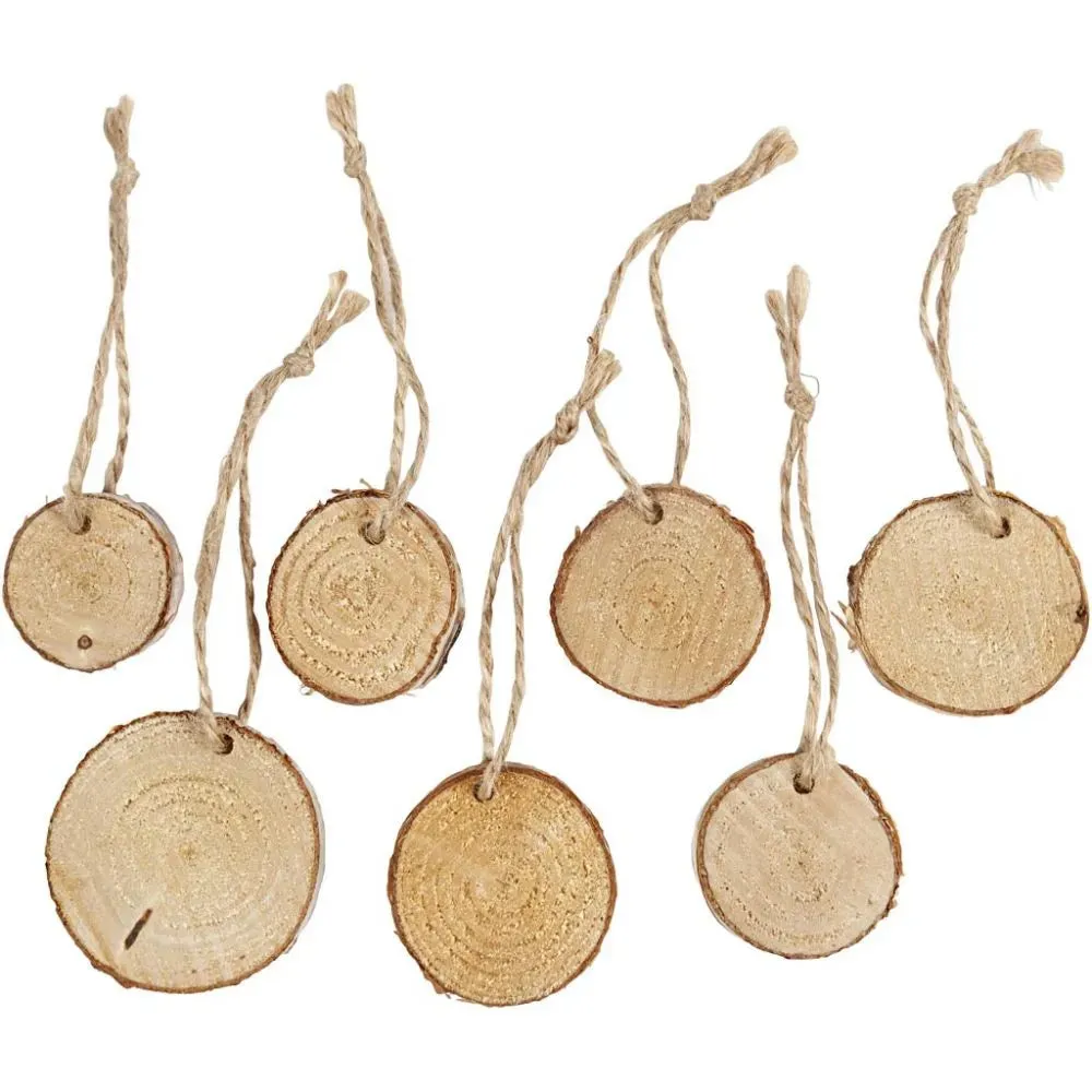 7 x Wooden Holed Discs 35-45mm 7mm Christmas Crafts Holiday Decorations