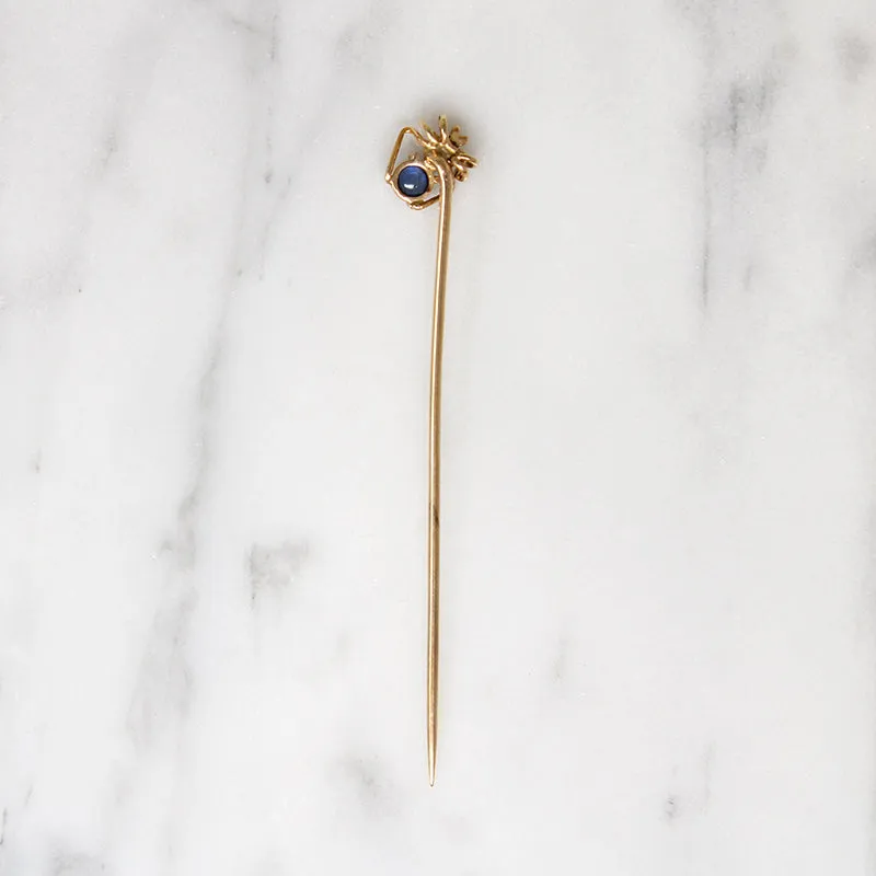 Adorable Wee Spider Stick Pin with Garnet & Sapphire