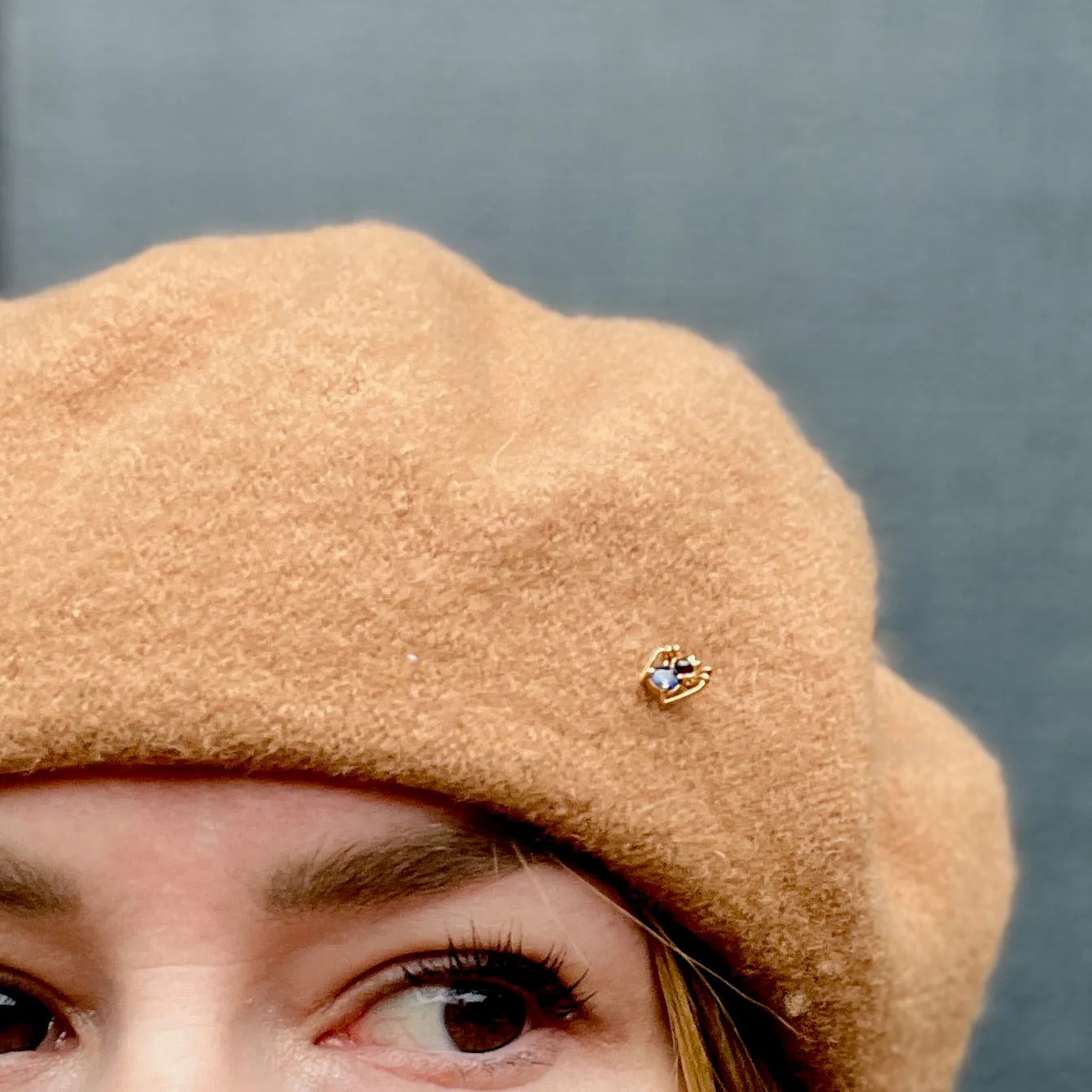 Adorable Wee Spider Stick Pin with Garnet & Sapphire