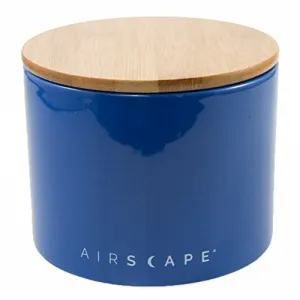 Airscape Ceramic Coffee and Food Storage Canister, 4" Small - Patented Airtight Inner Lid Releases CO2 and Preserves Food Freshness - Glazed Ceramic with Bamboo Top - Cobalt Blue
