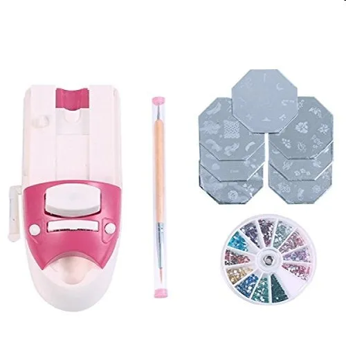 ALL IN ONE NAIL ART SYSTEM! EASILY APPLY COOL NAIL STAMPS IN OVER 63 INCLUDED DESIGNS! INCLUDES 63 COOL DESIGNS, 200 COLOURFUL CRYSTALS & SPARKLES!