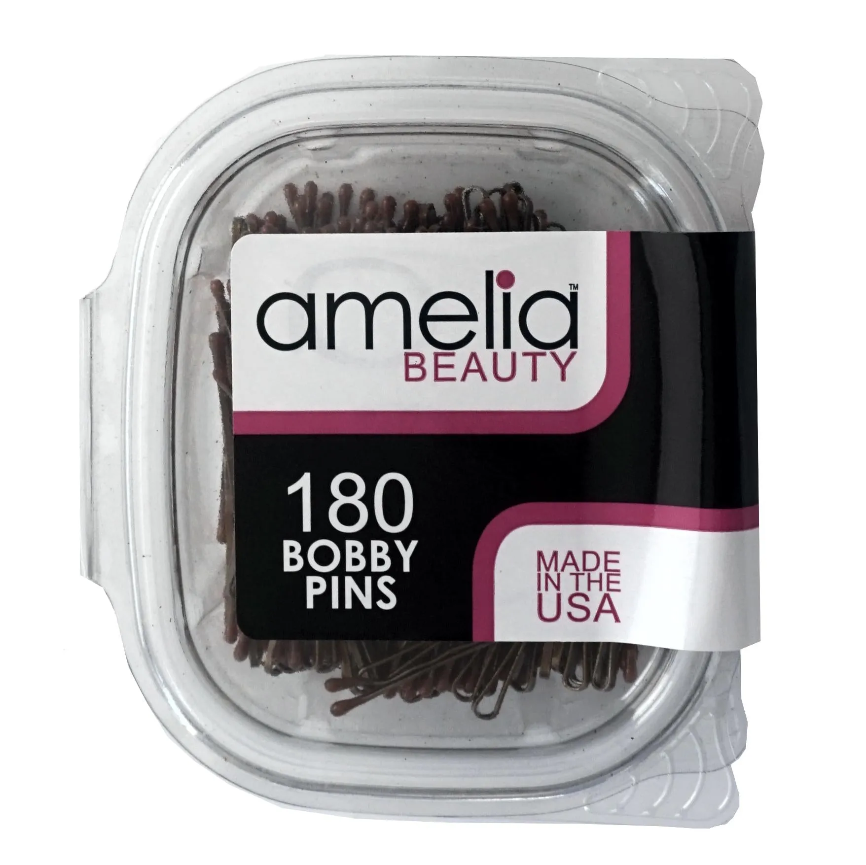 Amelia Beauty Professional Quality Brown Bobby Pins, Made in USA, 180 Count, 2" Long, Strong Grip, Durable Plastic Tips, Comfortable All-Day Wear