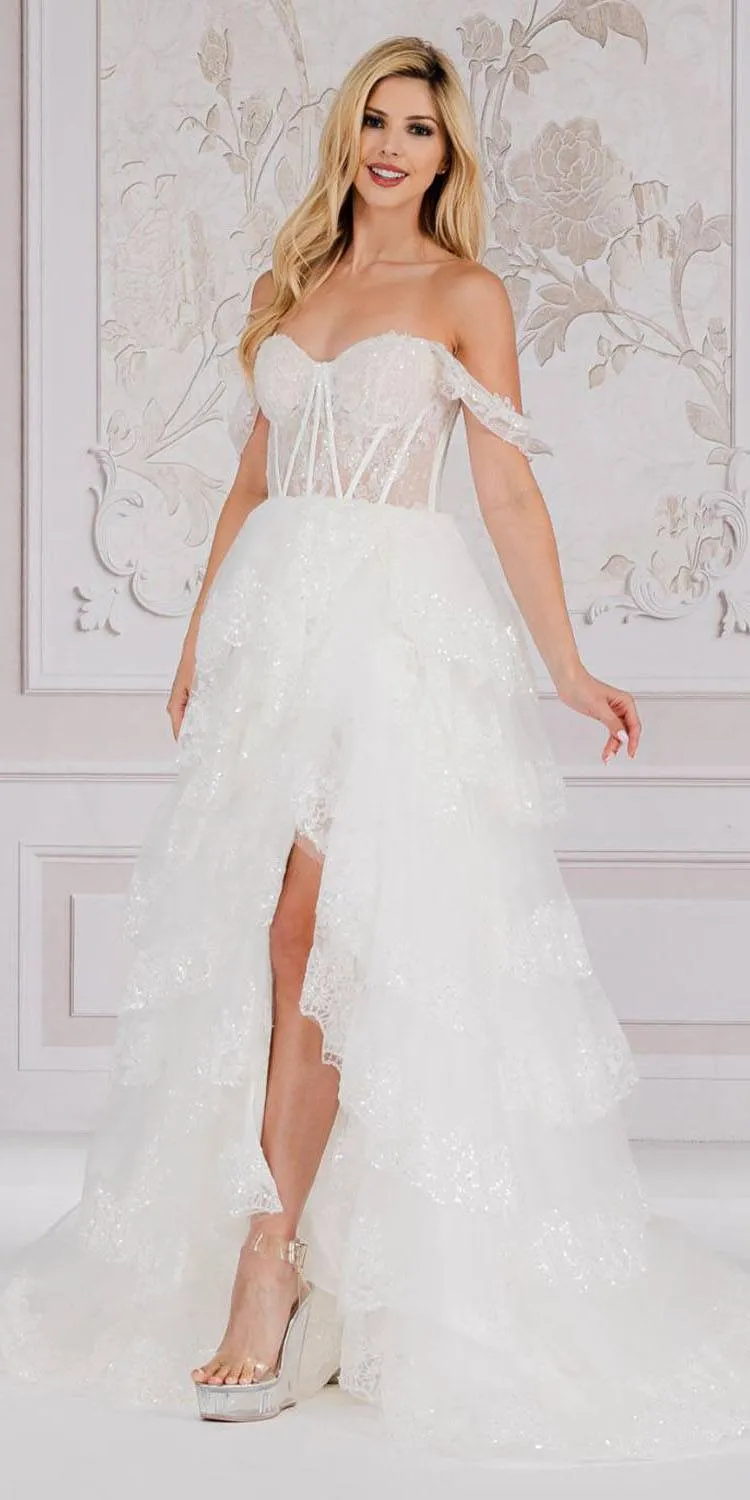 Amelia Couture TM1012 Long A-Line Layered Skirt Off Shoulder Corset Dress