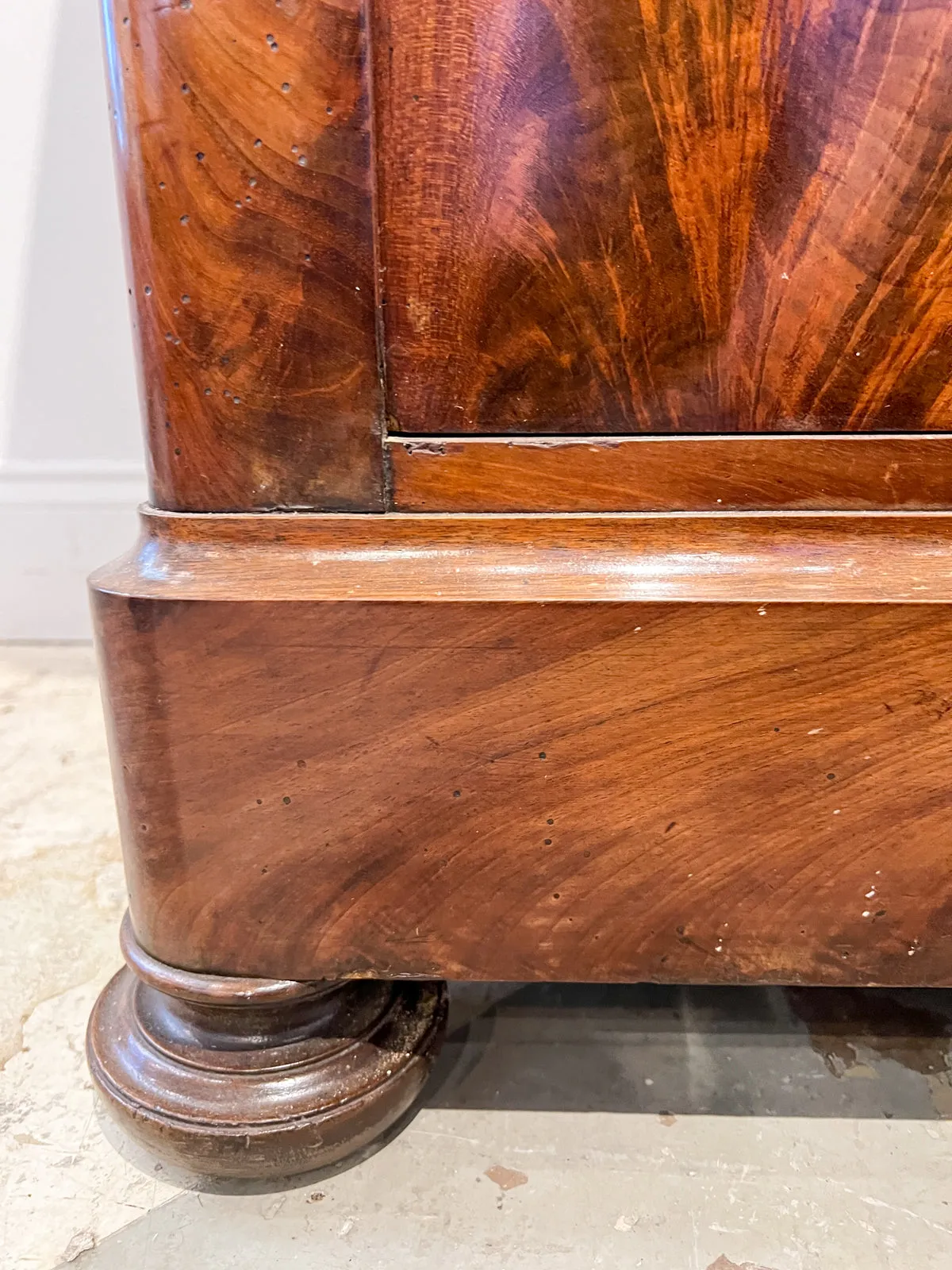 Antique French Burled Wood Louis Philippe Style Buffet with Belgian Marble Top