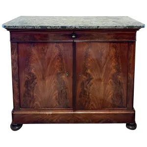 Antique French Burled Wood Louis Philippe Style Buffet with Belgian Marble Top