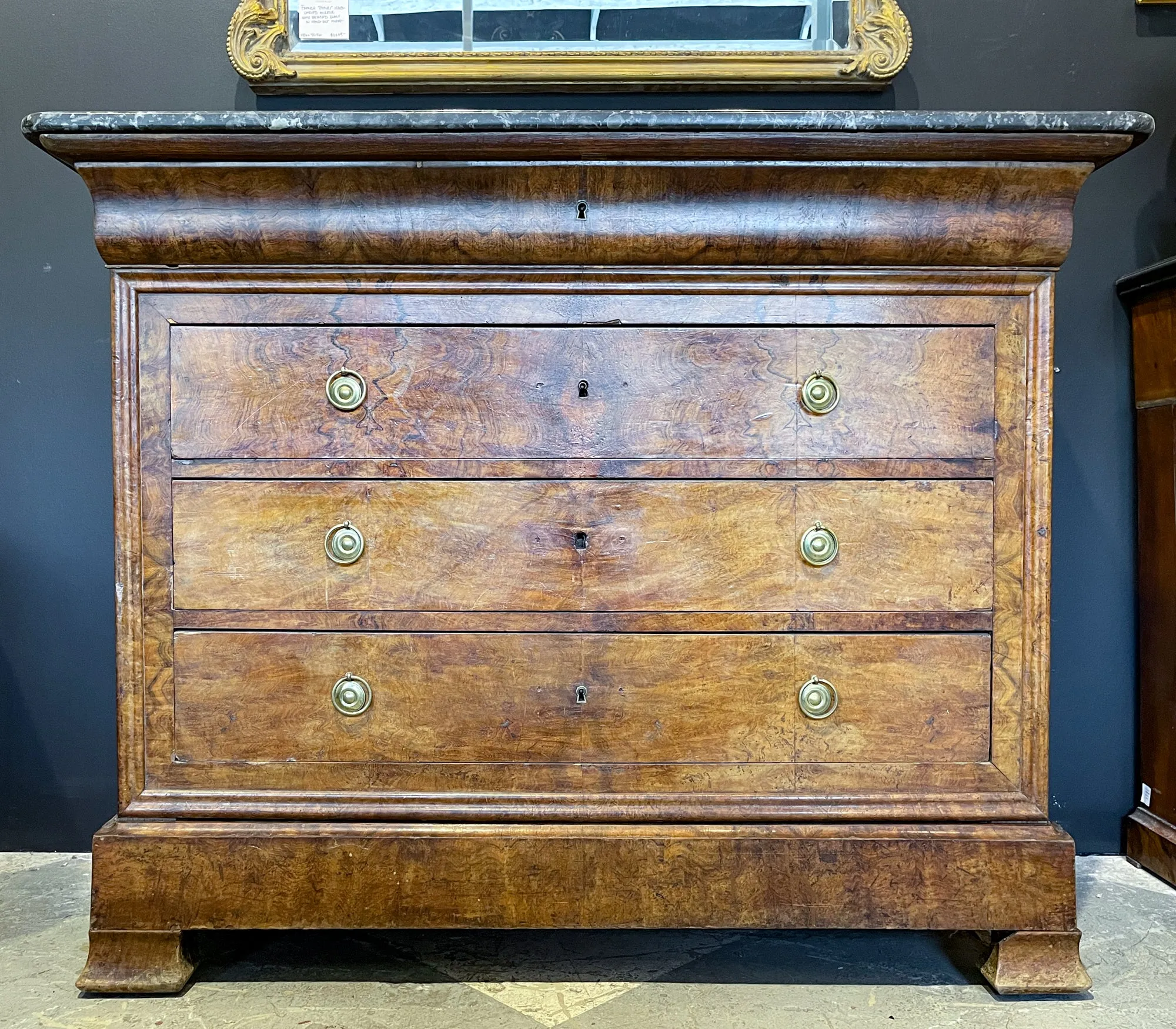Antique French Louis Philippe Five-Drawer Chest with Belgian Marble Top