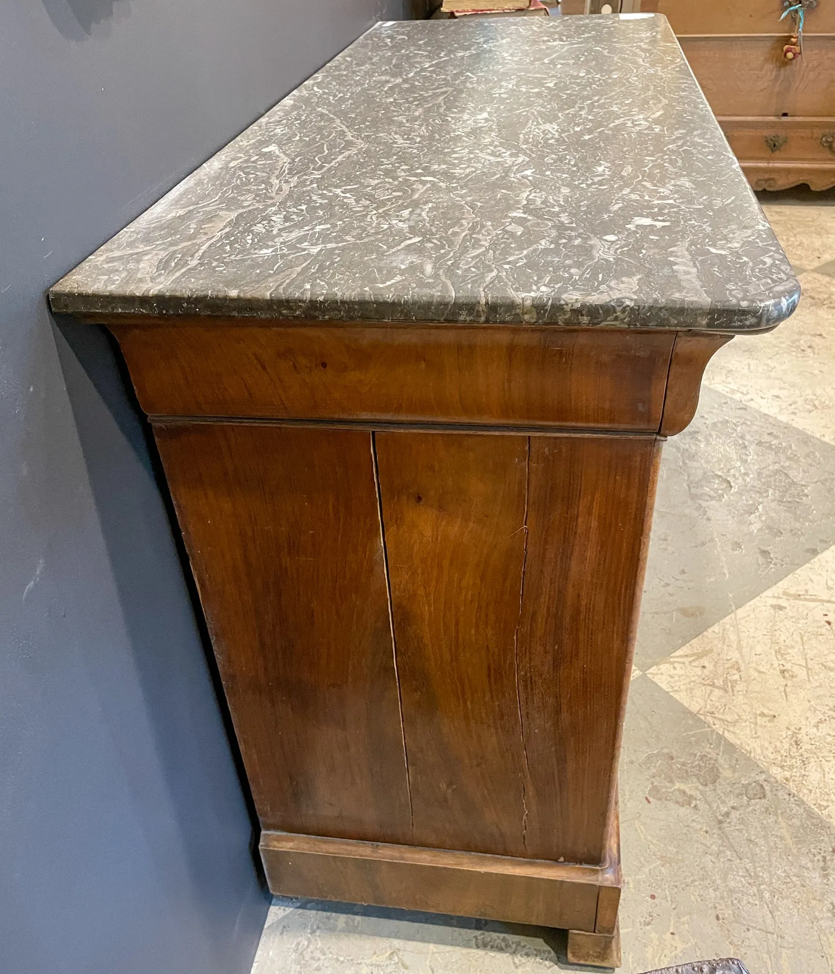 Antique French Louis Philippe Five-Drawer Chest with Belgian Marble Top