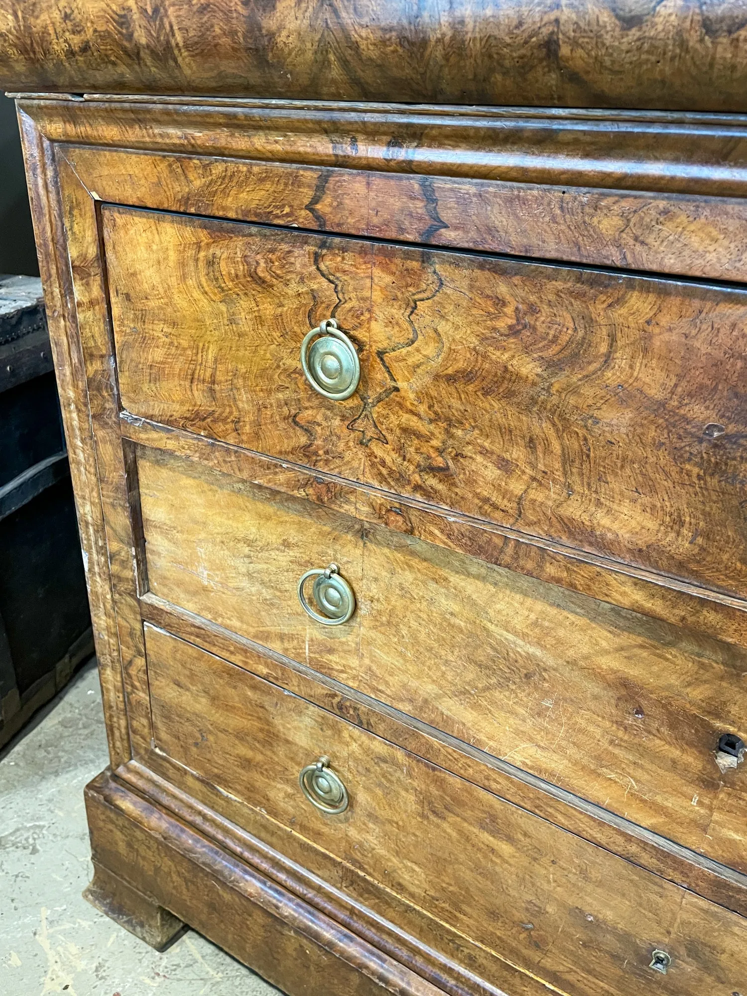 Antique French Louis Philippe Five-Drawer Chest with Belgian Marble Top