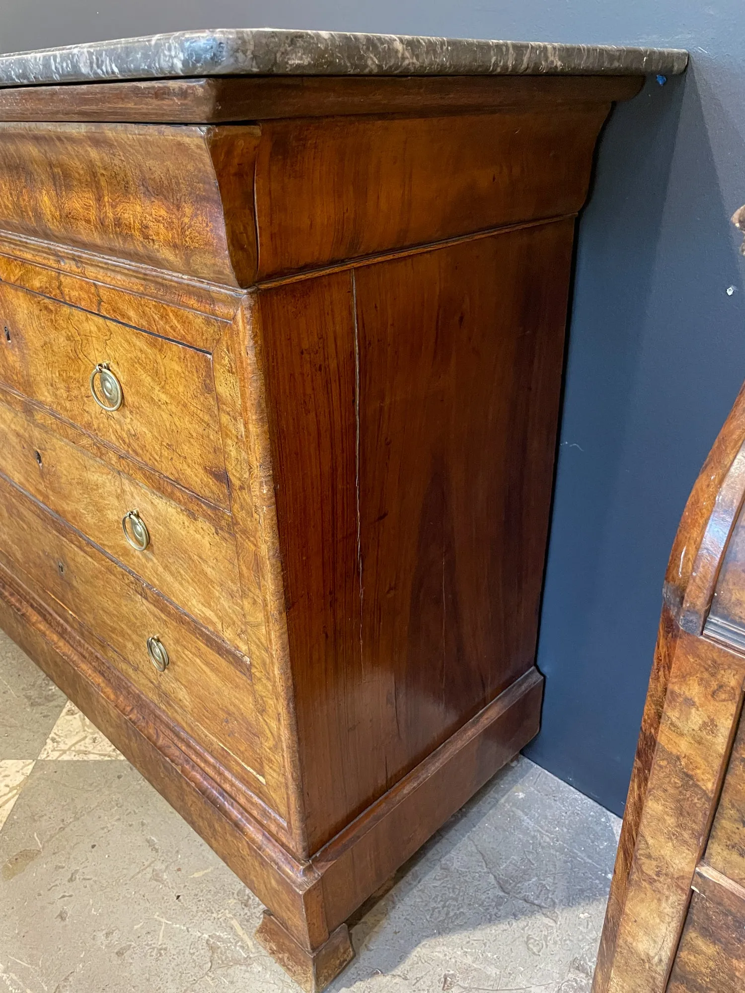 Antique French Louis Philippe Five-Drawer Chest with Belgian Marble Top