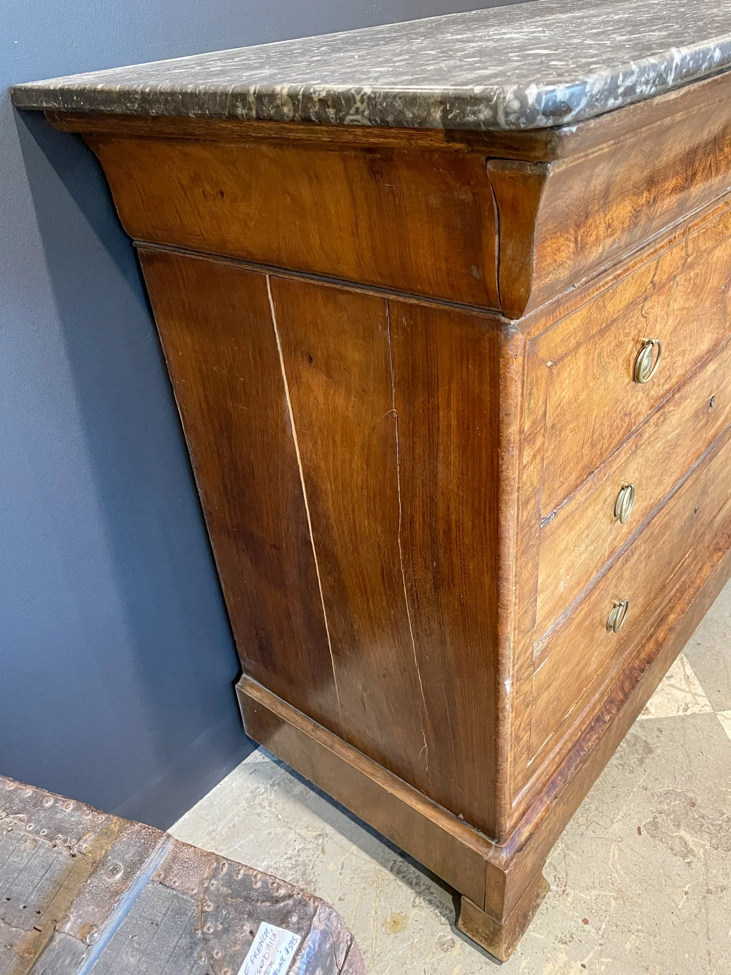 Antique French Louis Philippe Five-Drawer Chest with Belgian Marble Top