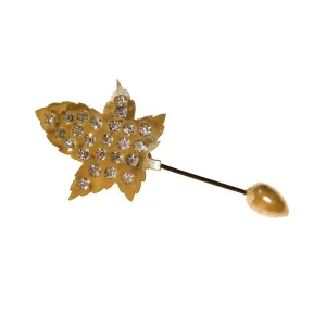 Art Deco Creamy Ivory Celluloid Leaf Jabot Brooch with Rhinestones