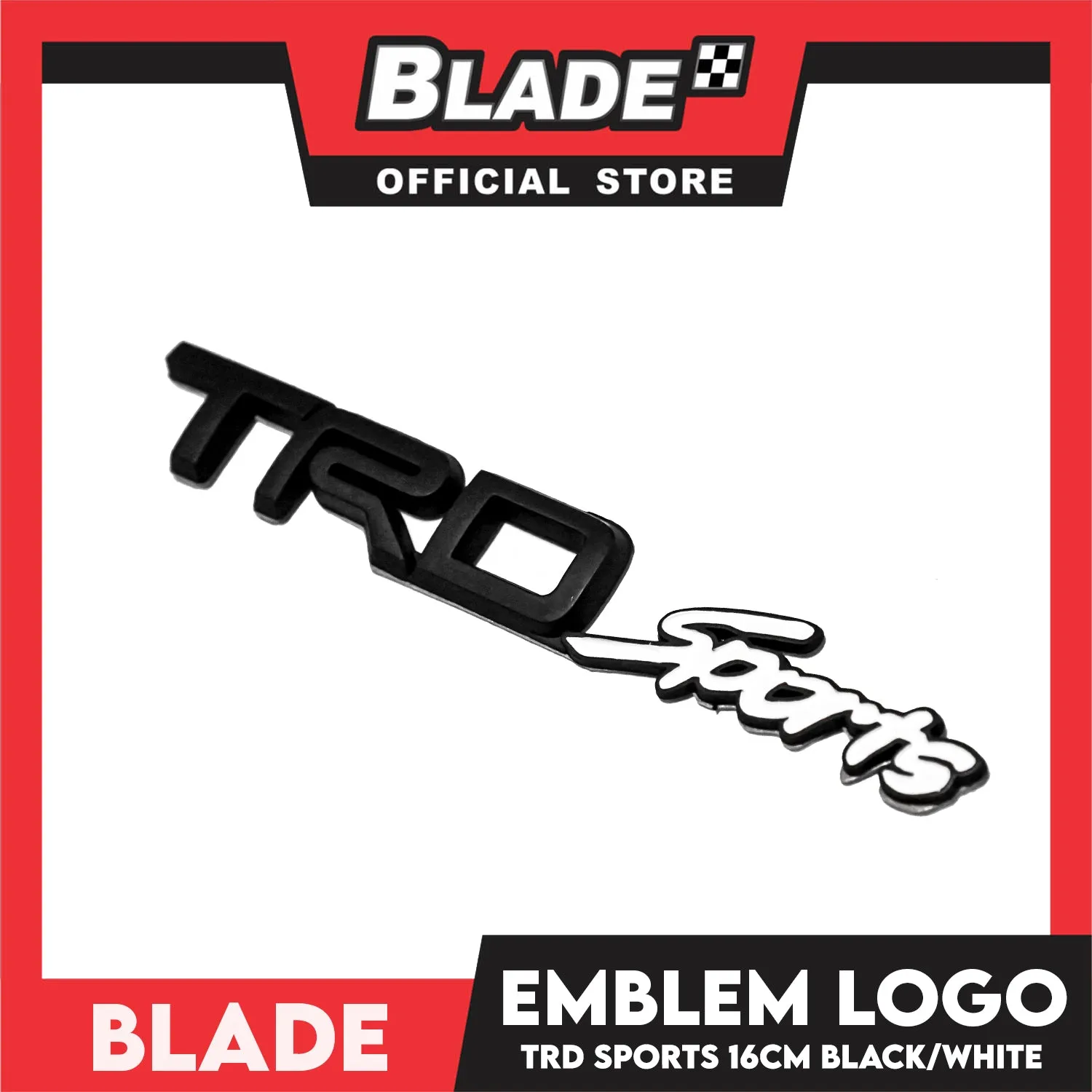Auto Car Emblem Logo Chrome Badge Sticker Decals with 3M Adhesive Black with White (TRD Sports) for Tacoma Tundra Truck Pickup SUV Sedan