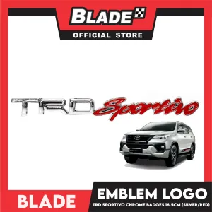 Auto Car Emblem Logo Chrome Badge Sticker Decals with 3M Adhesive for Tacoma Tundra Truck Pickup SUV Sedan, Silver with Red 16.5cm (TRD Sportivo)
