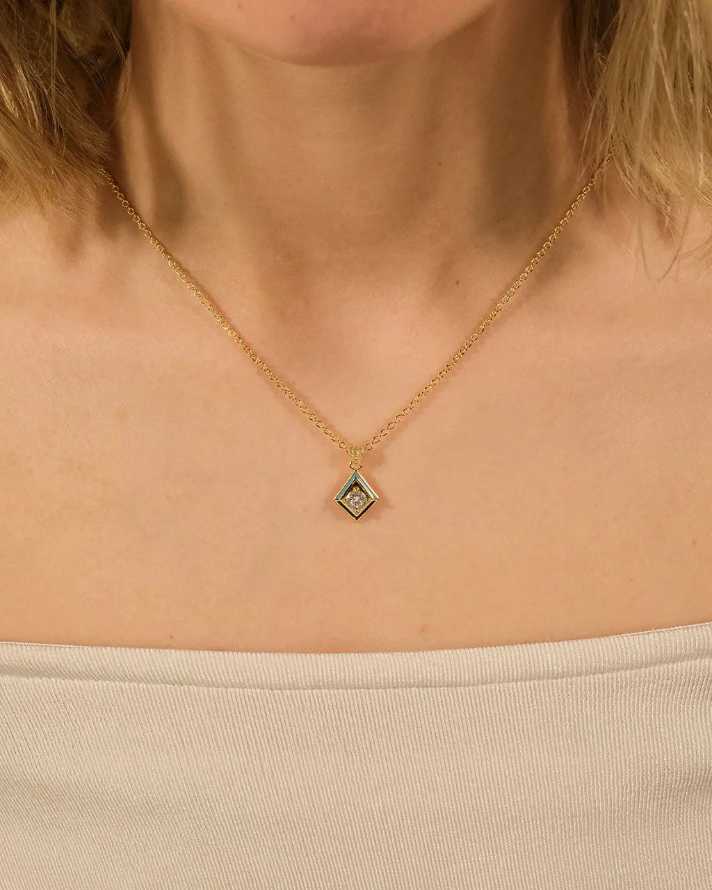 Azurine CZ & Enamel Pendant Necklace