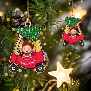 Baby In Christmas Car Toy First Christmas Personalized Shaped Ornament