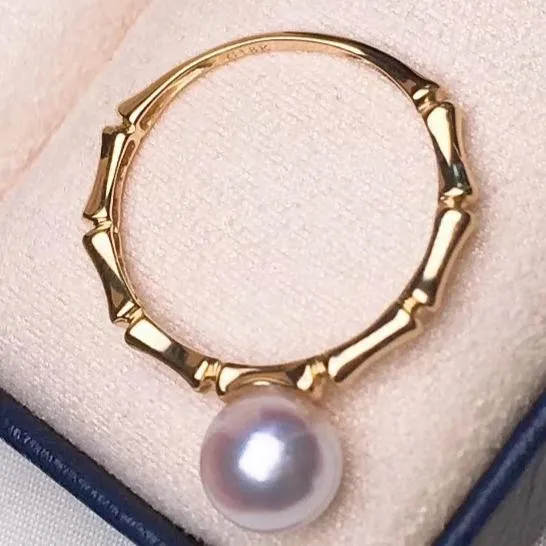 Bamboo 7.0-7.5 mm Japanese White Akoya Pearl Ring