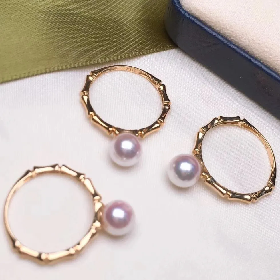Bamboo 7.0-7.5 mm Japanese White Akoya Pearl Ring