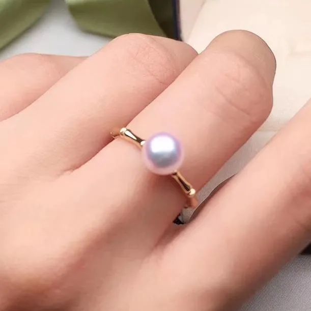 Bamboo 7.0-7.5 mm Japanese White Akoya Pearl Ring