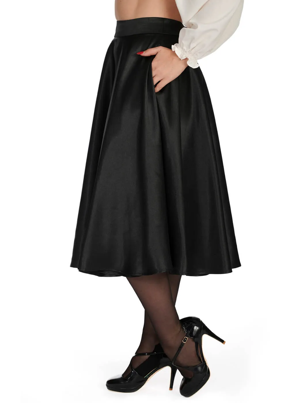 Banned Hazel Satin Sparkle 50's Swing Skirt Black