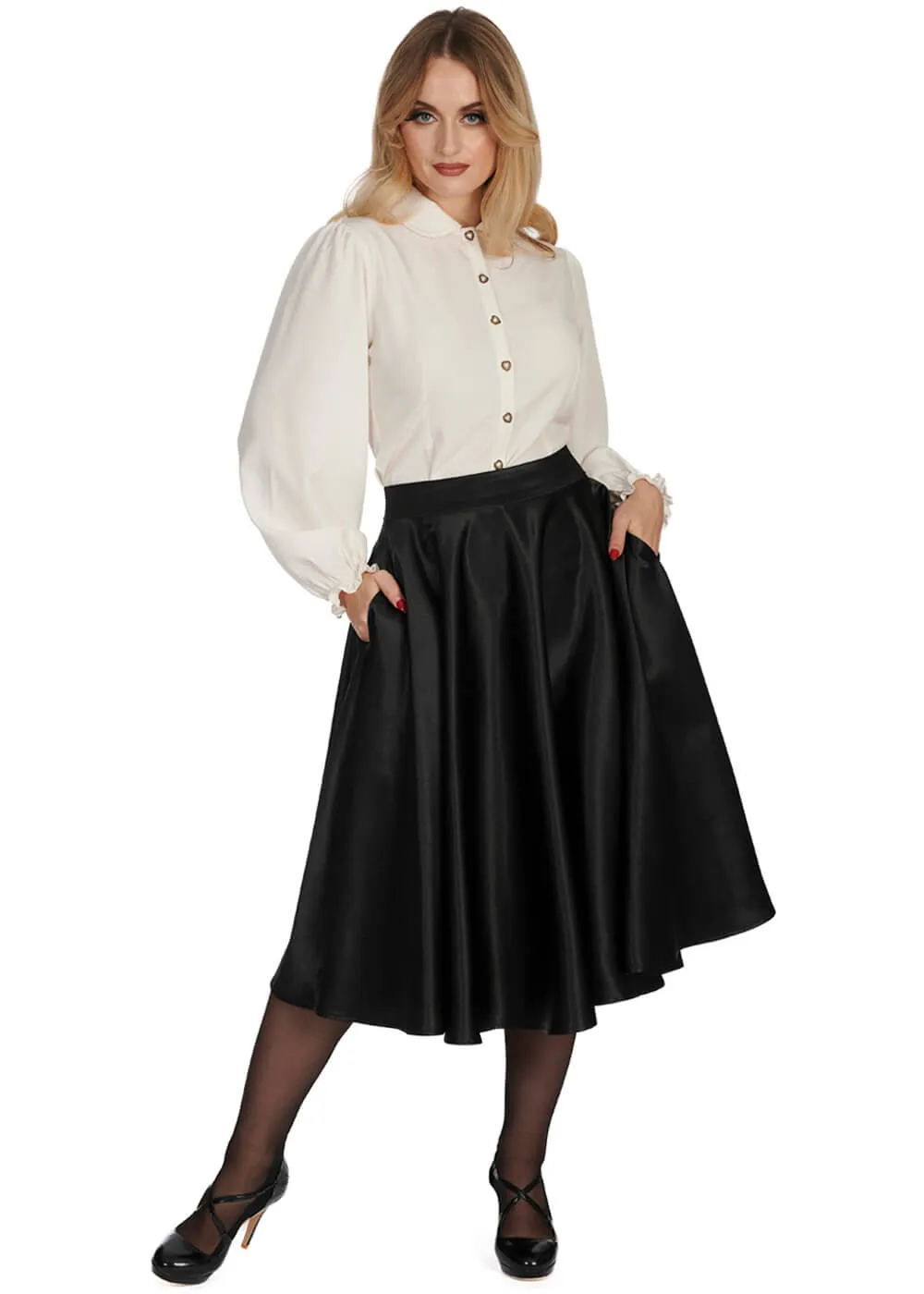 Banned Hazel Satin Sparkle 50's Swing Skirt Black