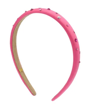 Bari Lynn Thin Swarovski Crystal Satin Headband - Fuchsia