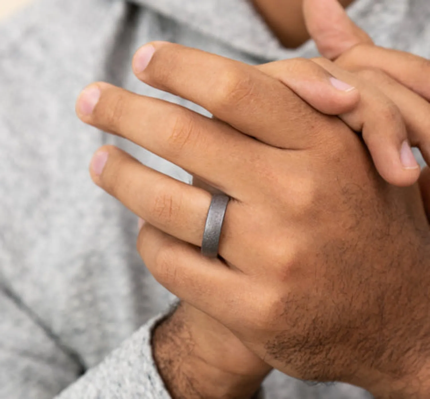 Benchmark "Tantalum" Stone Finish Comfort Fit Grey & Black Wedding Band