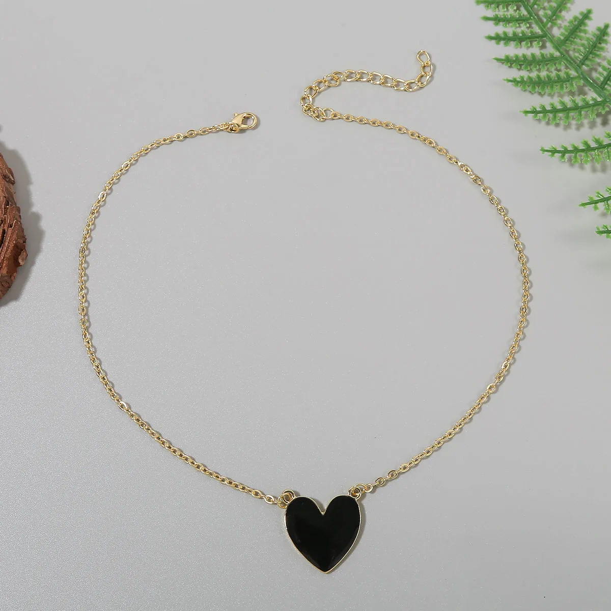 Black Enamel & 18K Gold-Plated Heart Pendant Necklace
