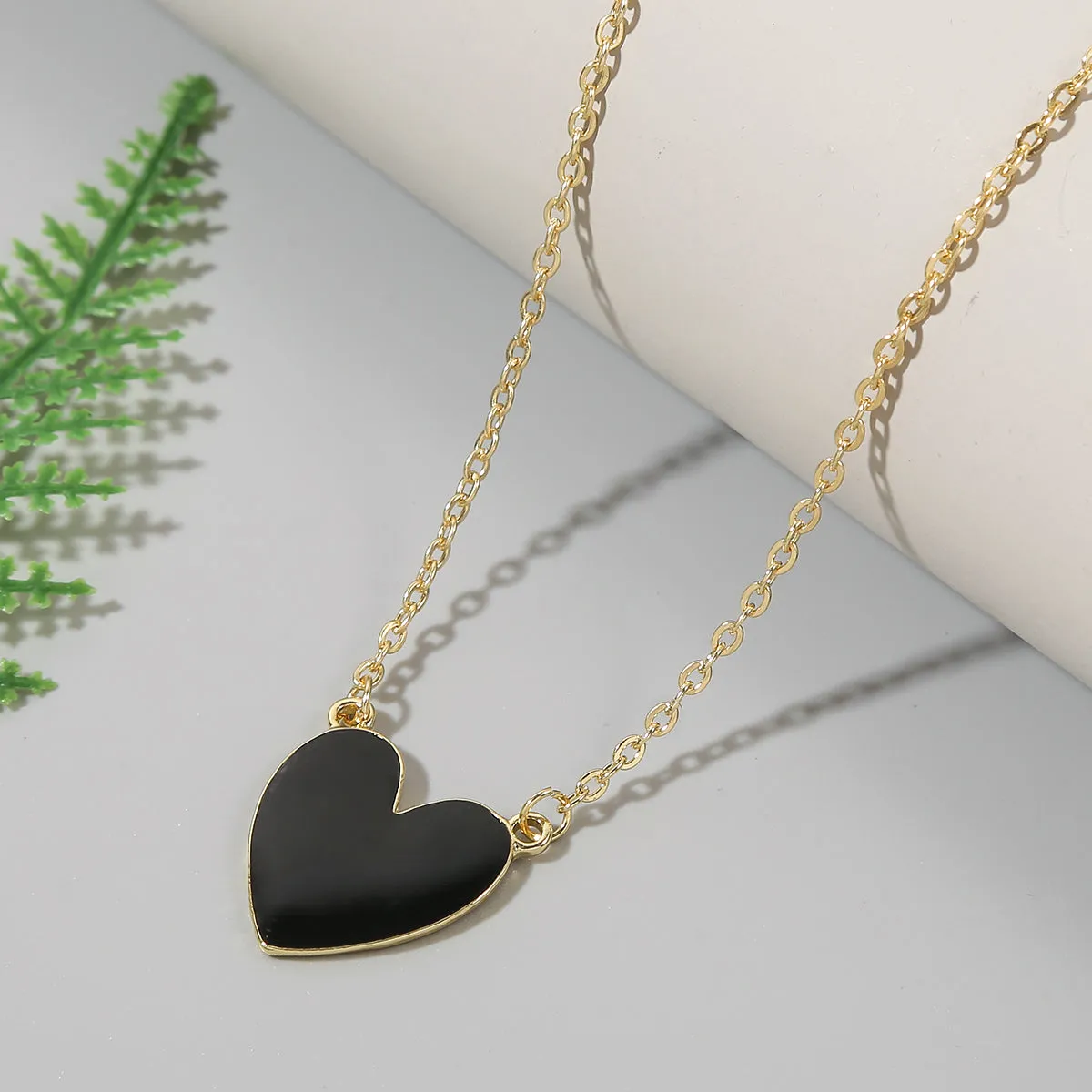 Black Enamel & 18K Gold-Plated Heart Pendant Necklace