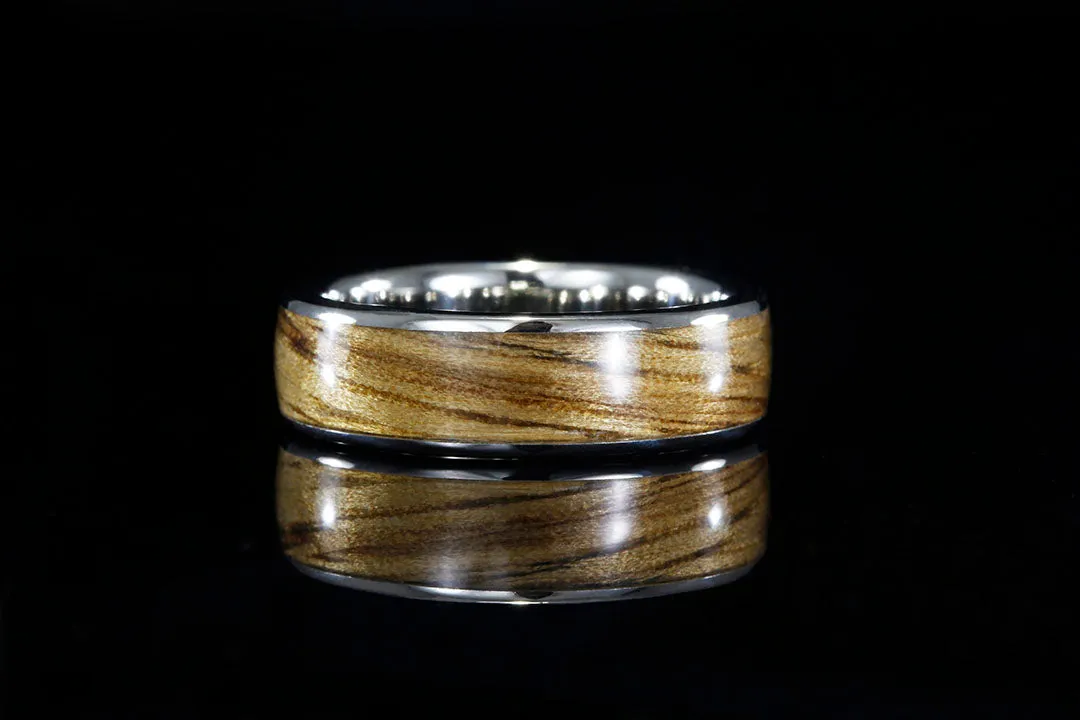 BLACK LIMBA 14K WHITE GOLD WIDE WOOD INLAY