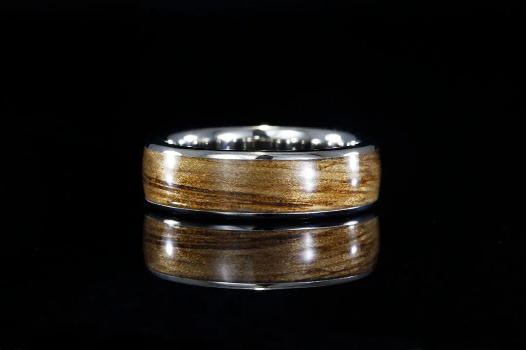 BLACK LIMBA 14K WHITE GOLD WIDE WOOD INLAY