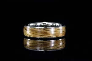 BLACK LIMBA 14K WHITE GOLD WIDE WOOD INLAY