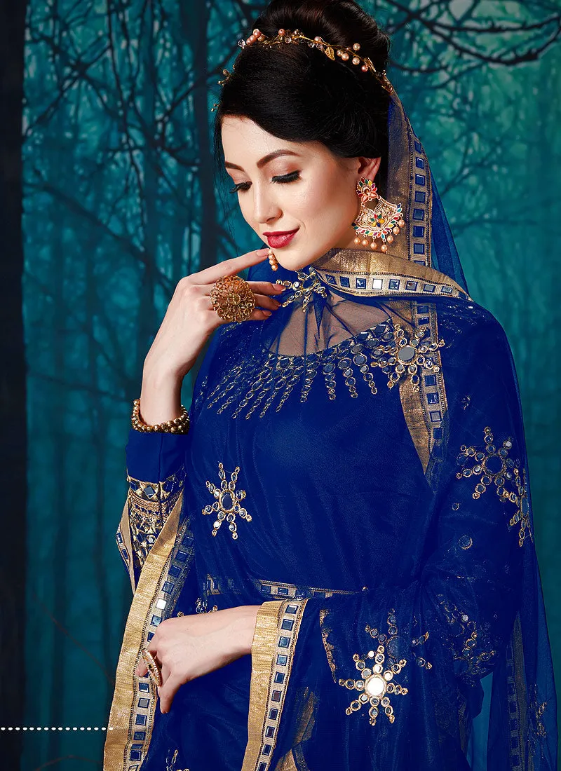 Blue All Over Zari And Mirror Embroidered Anarkali Suit
