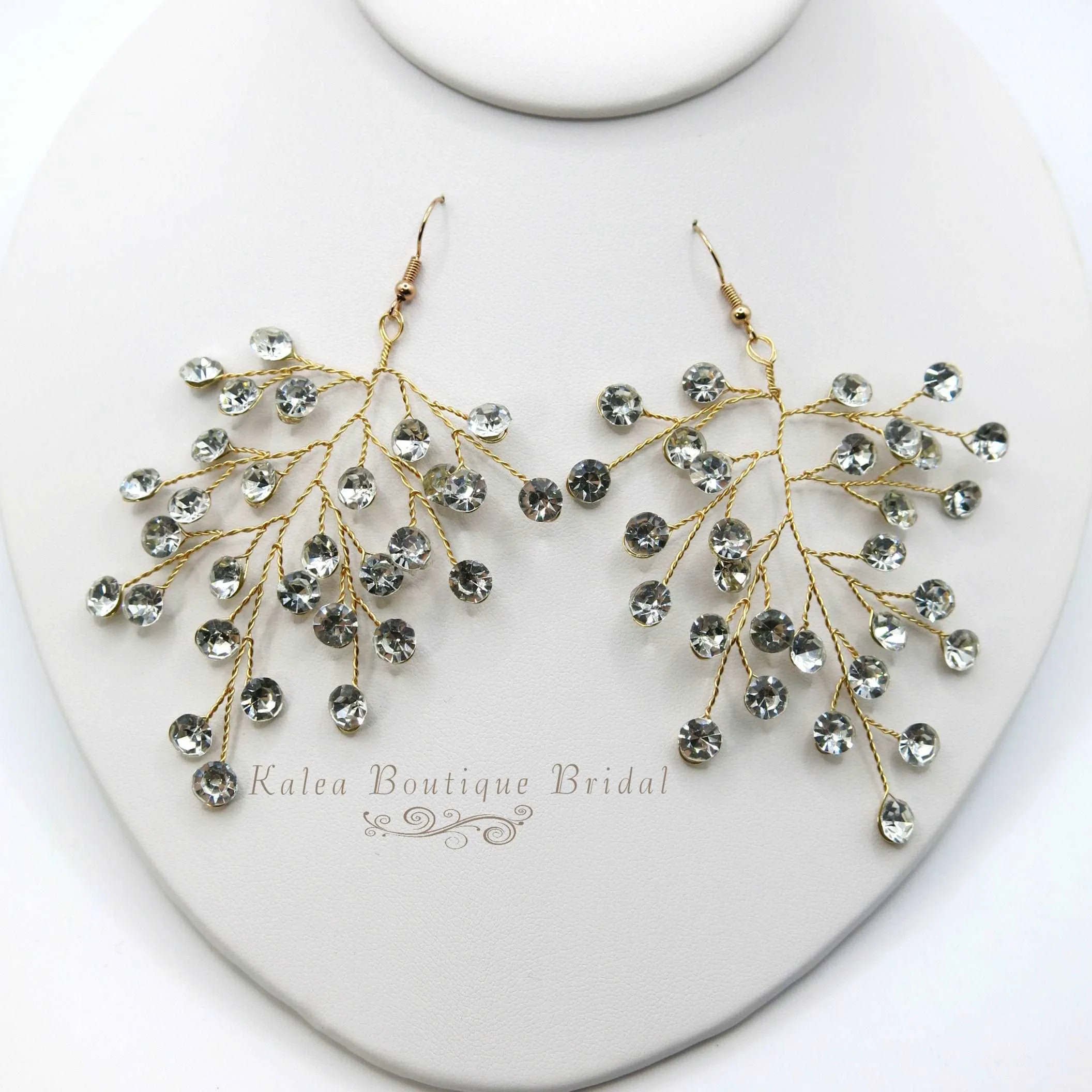 Bridal Blue Crystal Earrings, Rhinestone Earrings, Bridesmaid Dangle Crystal Earrings, Wedding Gold or Silver Wire Large Earrings