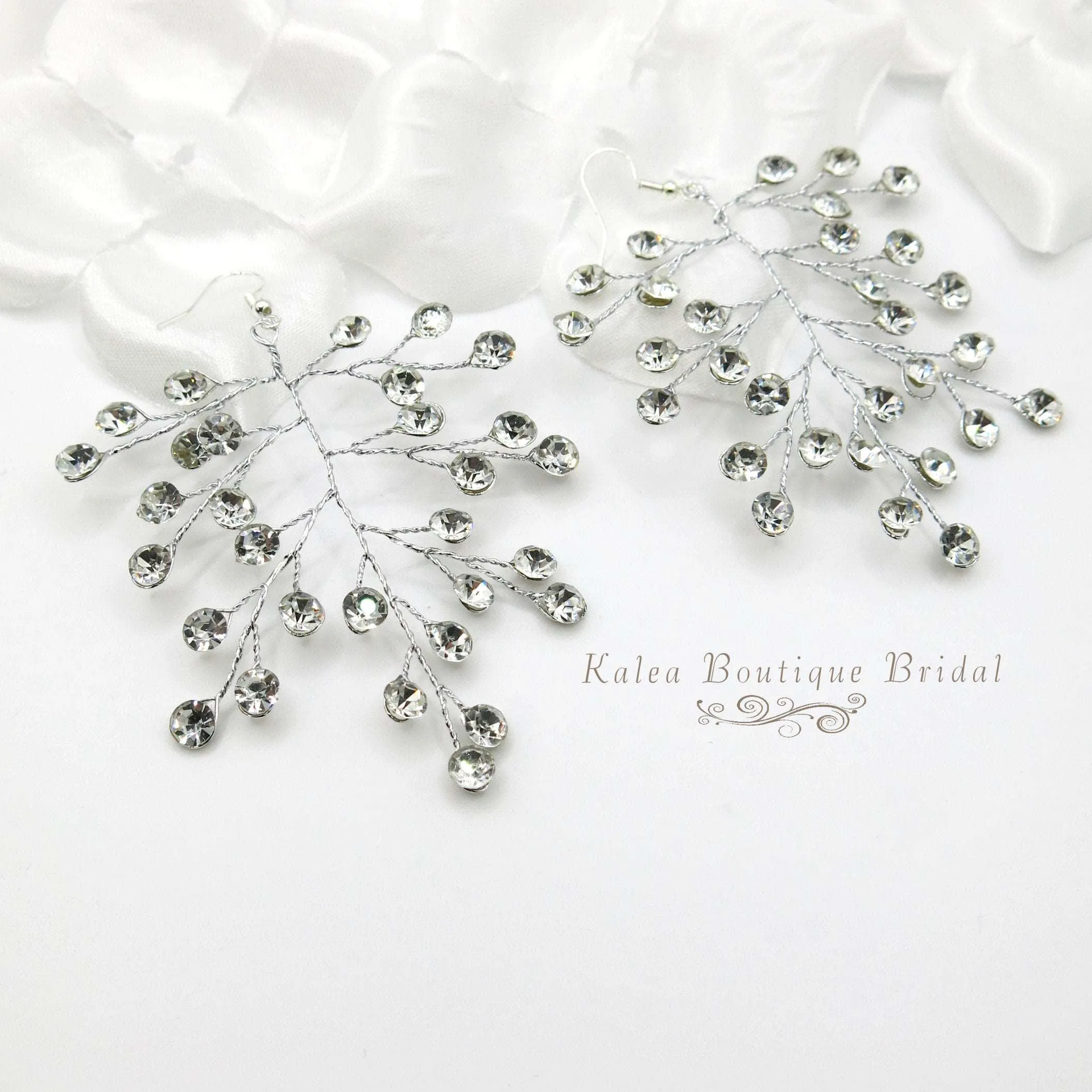 Bridal Blue Crystal Earrings, Rhinestone Earrings, Bridesmaid Dangle Crystal Earrings, Wedding Gold or Silver Wire Large Earrings