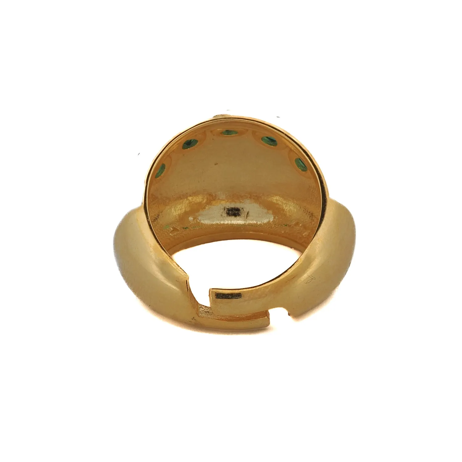 Chai Symbol & Emerald Eye Pink Enamel Adjustable Ring