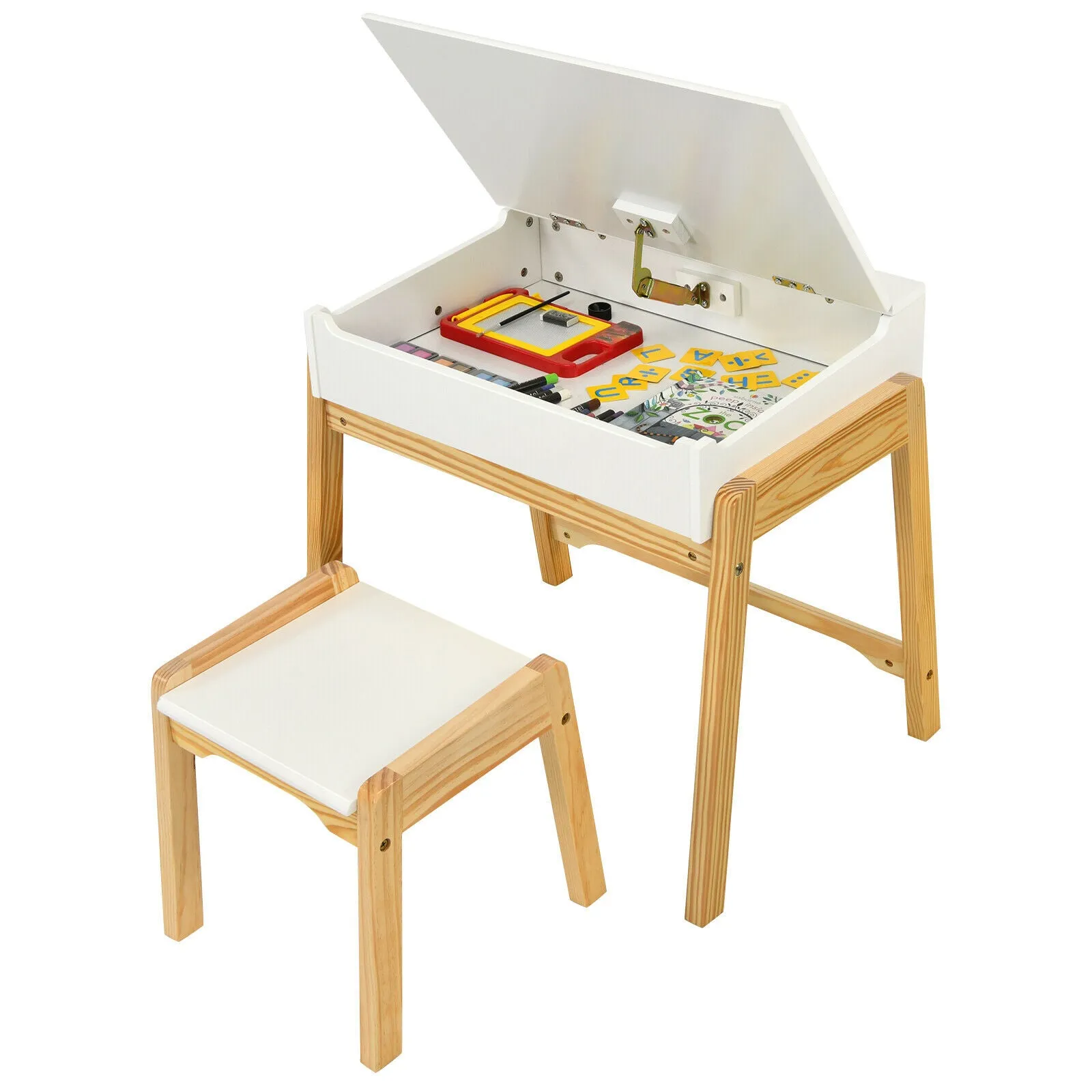 Childrens Desk and Chair Set | Homework Desk | White & Natural Finish | 3 years 